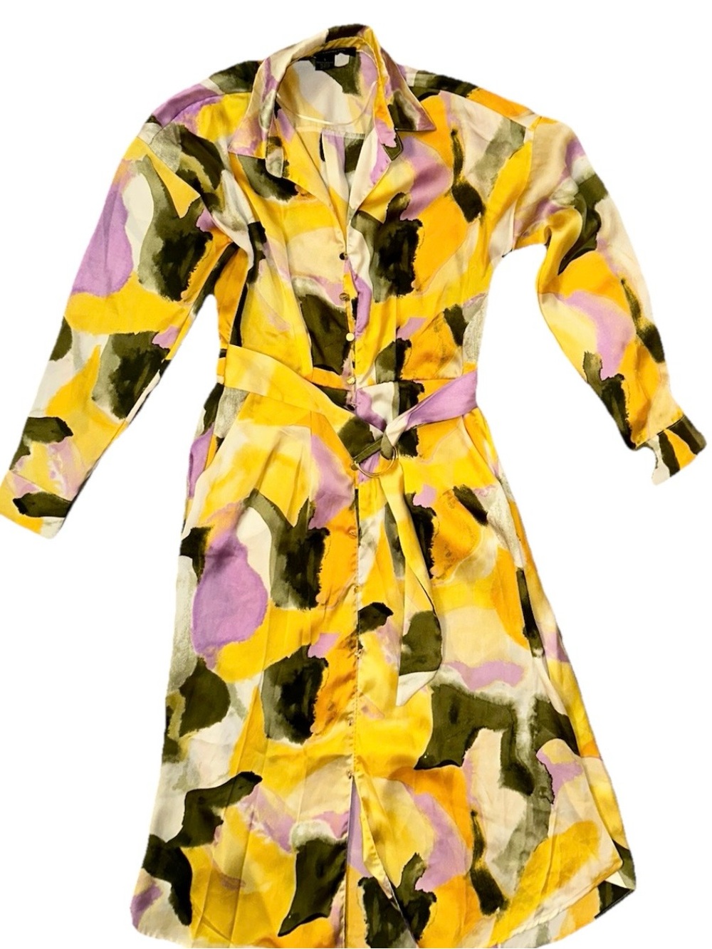 French Connection Yellow, Lavender & Olive Abstract Shirt Dress